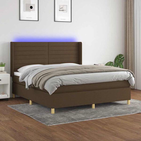 vidaXL Krevet box spring s madracem LED tamnosmeđi 180x200 cm tkanina