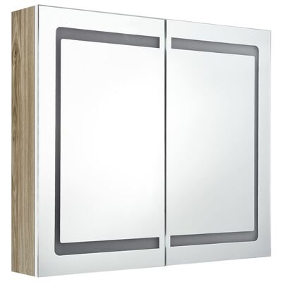 vidaXL LED kupaonski ormarić s ogledalom bijeli i hrast 80x12x68 cm