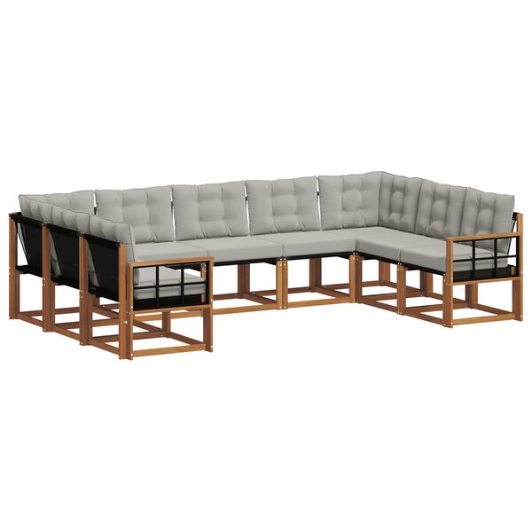 vidaXL Set vanjskih sofa s jastukom 9 pcs Prirodna i svijetlo siva