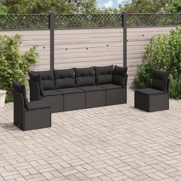 vidaXL 6-dijelni set vrtnih sofa s jastucima crni od poliratana