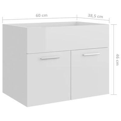 vidaXL Ormarić za umivaonik visoki sjaj bijeli 60x38,5x46 cm drveni