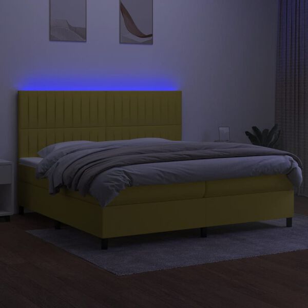 vidaXL Krevet box spring s madracem LED zeleni 200x200 cm od tkanine
