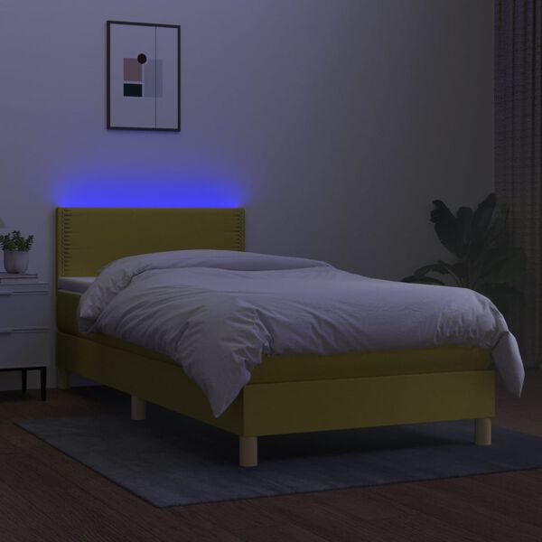 vidaXL Krevet box spring s madracem LED zeleni 90x190 cm od tkanine