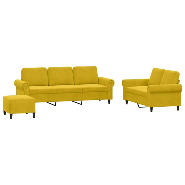 vidaXL 3-dijelni set sofa s jastucima žuti bar&scaron;unasti