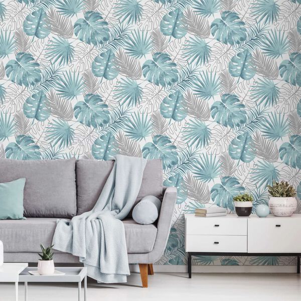 DUTCH WALLCOVERINGS zidna tapeta s uzorkom lišća monstere plava