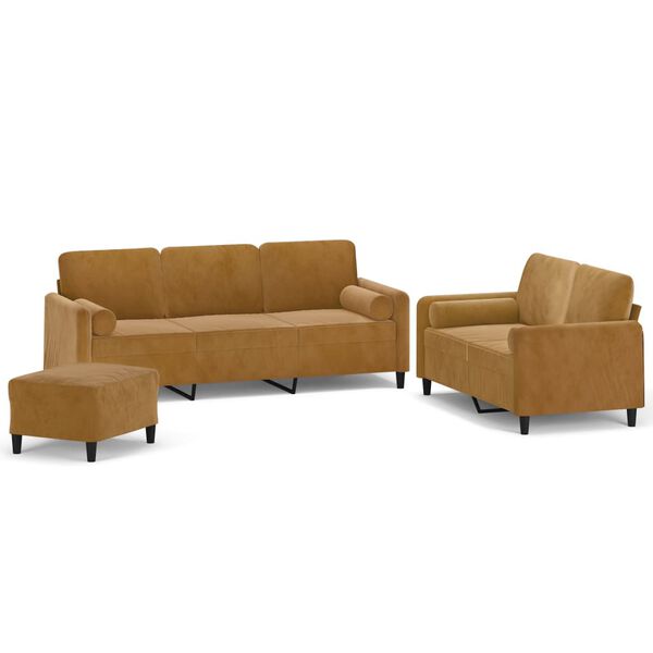 vidaXL 3-dijelni set sofa s jastucima Smeđa bar&scaron;unasti