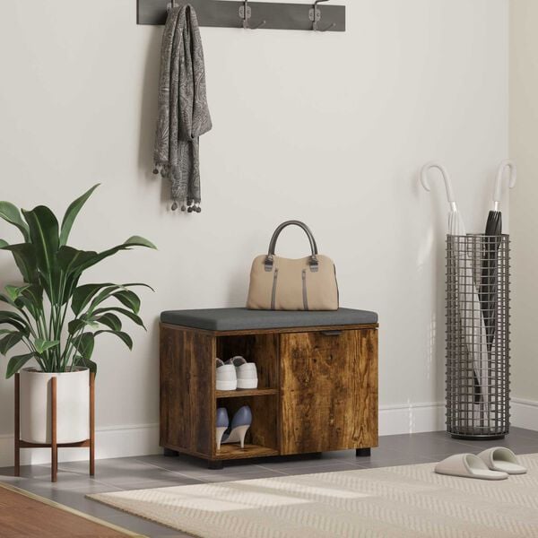 vidaXL Klupa za hodnik s jastukom Dimljeni Hrast 60 x 38 x 46 cm