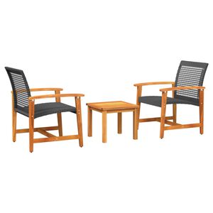 vidaXL 3-dijelni bistro set od poliratana i bagremovog drva crni
