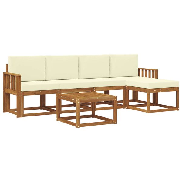 vidaXL Set vanjskih sofa 6 pcs Prirodna i krem Čvrsto drvo akacije