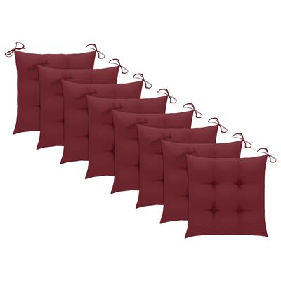 vidaXL Blagovaonske stolice s jastucima boje vina 8 kom od tikovine