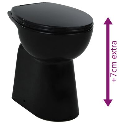 vidaXL Toaletna školjka bez ruba 7 cm viša keramička crna