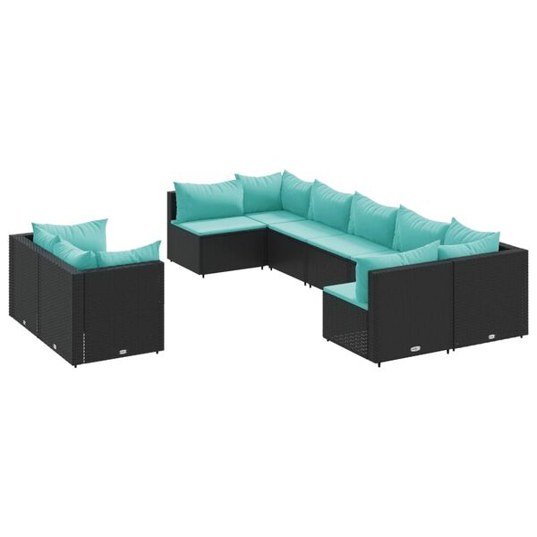 vidaXL 9-dijelni set vrtnih sofa s jastucima crni od poliratana