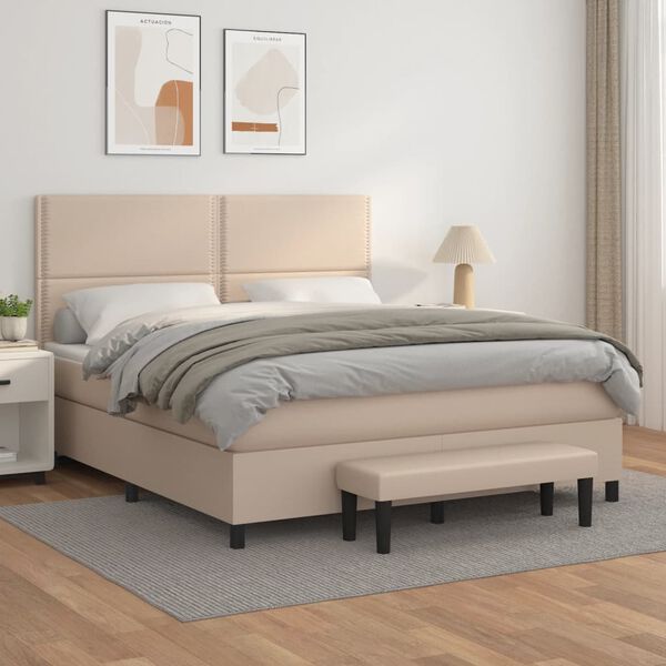 vidaXL Krevet box spring s madracem cappuccino 180x200 cm umjetna koža