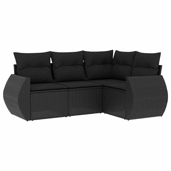 vidaXL 4-dijelni set vrtnih sofa od poliratana s jastucima crni