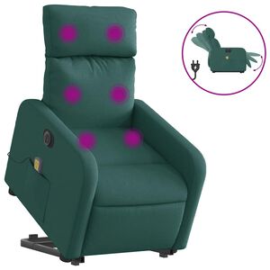 vidaXL Električni masažni naslonjač na podizanje tkanina tamnozeleni