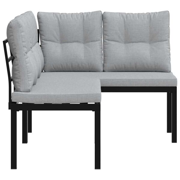 vidaXL Vrtne klupe s jastucima 2 kom crne od čelika obloženog prahom