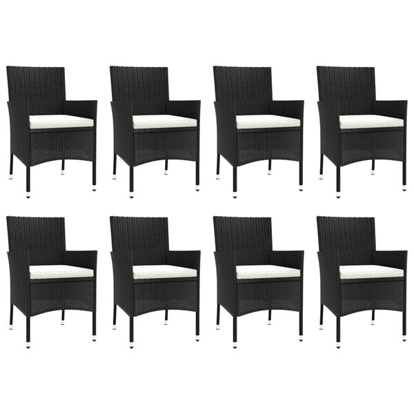 vidaXL 9-dijelni vrtni blagovaonski set s jastucima crni od poliratana