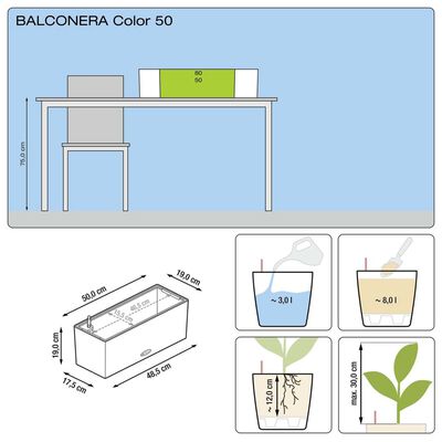 LECHUZA sadilica Balconera Color 50 ALL-IN-ONE bijela 15670