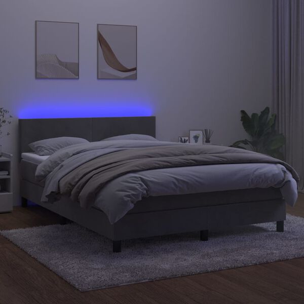 vidaXL Krevet box spring s madracem LED svjetlosivi 140x200 cm bar&scaron;un
