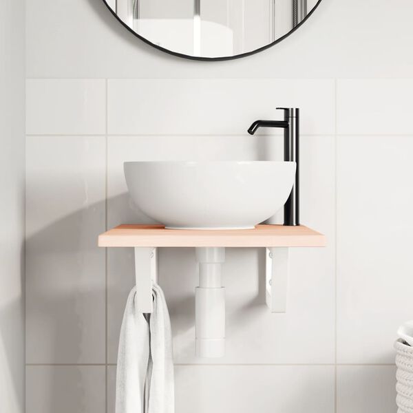 vidaXL Zidna polica za umivaonik od čelika i masivne hrastovine