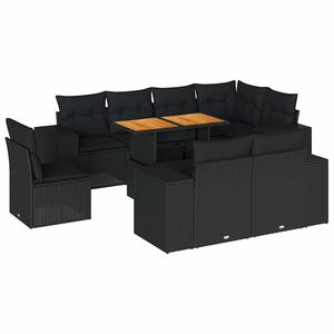 vidaXL 9-dijelni set vrtnih sofa s jastucima crni od poliratana