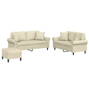 vidaXL 3-dijelni set sofa s jastucima krem od umjetne kože