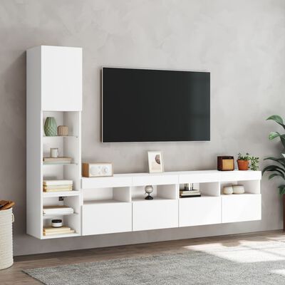vidaXL 4-dijelni zidni TV elementi s LED bijeli od konstruiranog drva