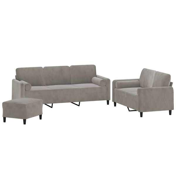 vidaXL 3-dijelni set sofa s jastucima svjetlosivi bar&scaron;unasti