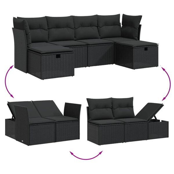 vidaXL 6-dijelni set vrtnih sofa s jastucima crni od poliratana