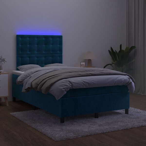 vidaXL Krevet box spring s madracem LED tamnoplavi 120x200 cm bar&scaron;un