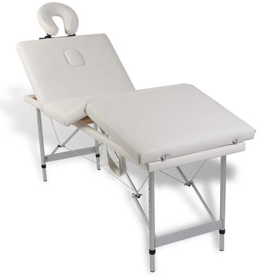 Krem bijeli sklopivi masažni četvorodijelni stol s aluminijskim okvirom