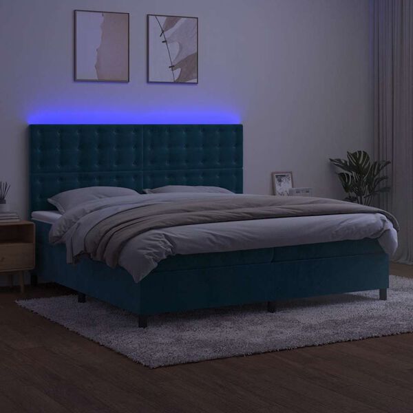 vidaXL Krevet box spring s madracem LED tamnoplavi 200x200 cm bar&scaron;un