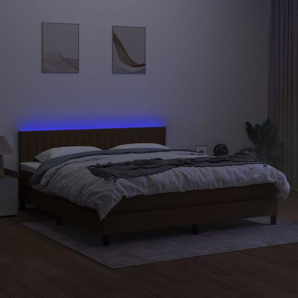 vidaXL Krevet box spring s madracem LED tamnosmeđi 180x200 cm tkanina