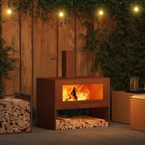 vidaXL Kamin Smeđa 80 x 50 x 96 cm Čelik otporan na vremenske uvjete