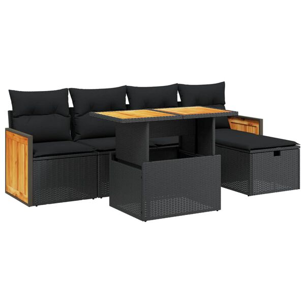 vidaXL 6-dijelni set vrtnih sofa s jastucima crni od poliratana
