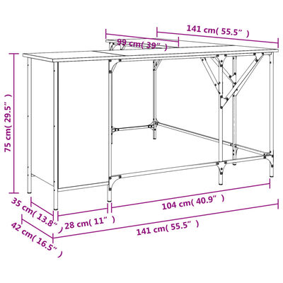 vidaXL Radni stol crni 141 x 141 x 75 cm od konstruiranog drva
