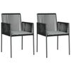 vidaXL Vrtne stolice s jastucima 2 kom crne 54x60,5x83,5 cm poliratan