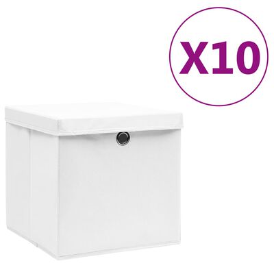 vidaXL Kutije za pohranu s poklopcima 10 kom 28 x 28 x 28 cm bijele