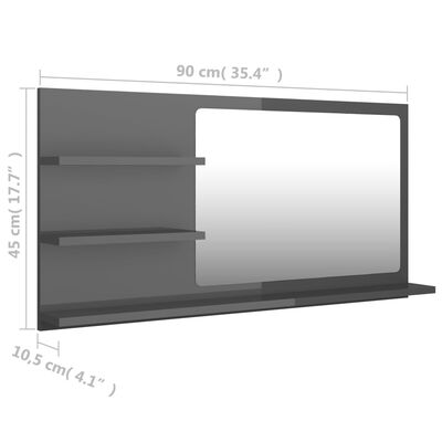 vidaXL Kupaonsko ogledalo sjajno sivo 90x10,5x45 cm konstruirano drvo