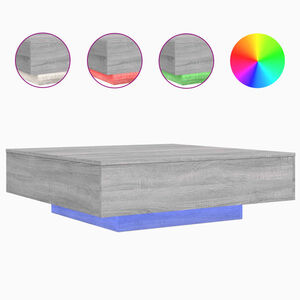 vidaXL Stolić za kavu s LED svjetlima siva boja hrasta 100x100x31 cm