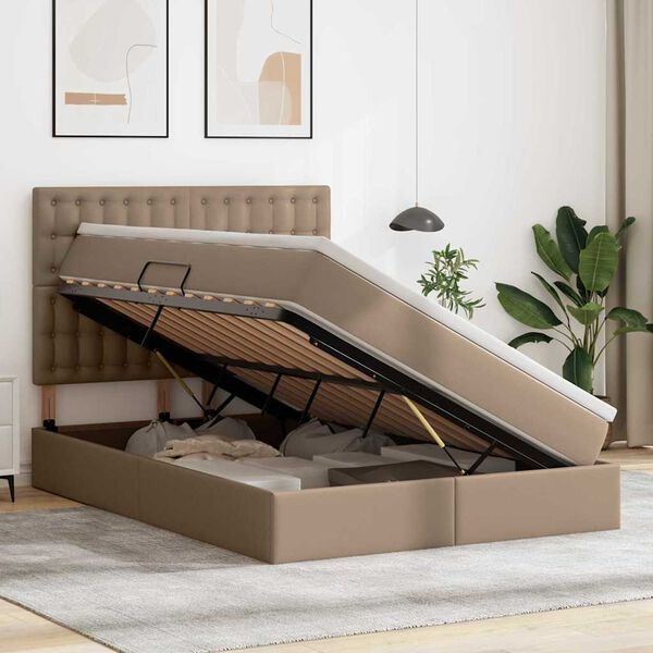 vidaXL Krevet s od storage s madracem Kapućino 140 x 200 cm Lažna koža