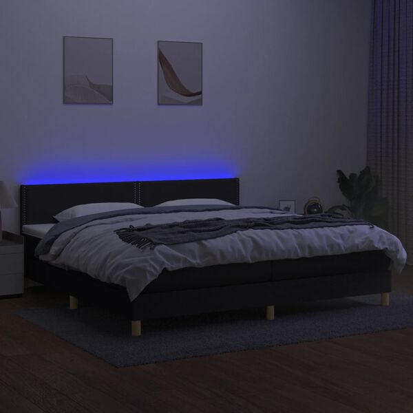vidaXL Krevet box spring s madracem LED crni 200x200 cm od tkanine