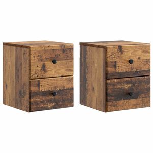 vidaXL Noćni ormarić za montažu na zid s ladicama 2 pcs Staro drvo