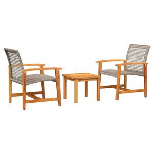 vidaXL 3-dijelni bistro set od poliratana i bagremovog drva sivi