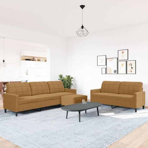 vidaXL 3-dijelni set sofa s jastucima smeđi baršunasti
