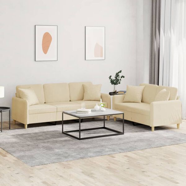vidaXL 2-dijelni set sofa s jastucima krem od tkanine