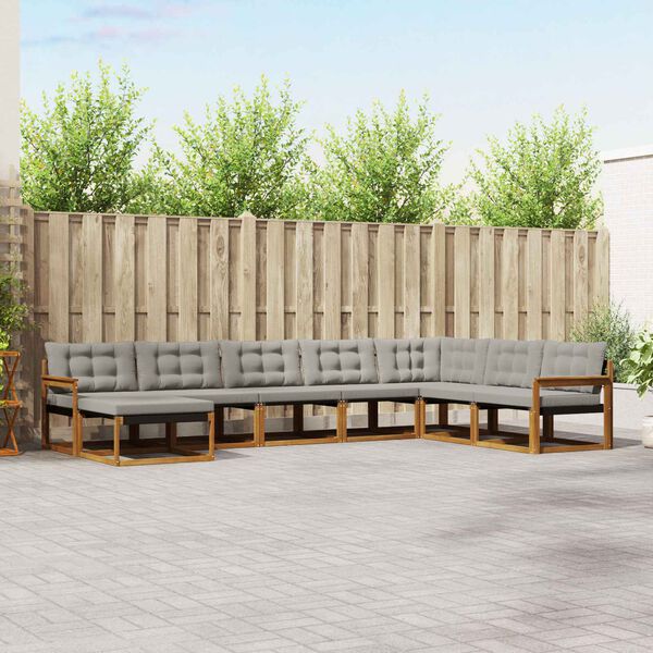 vidaXL Set vanjskih sofa s jastukom 8 pcs Prirodna i svijetlo siva