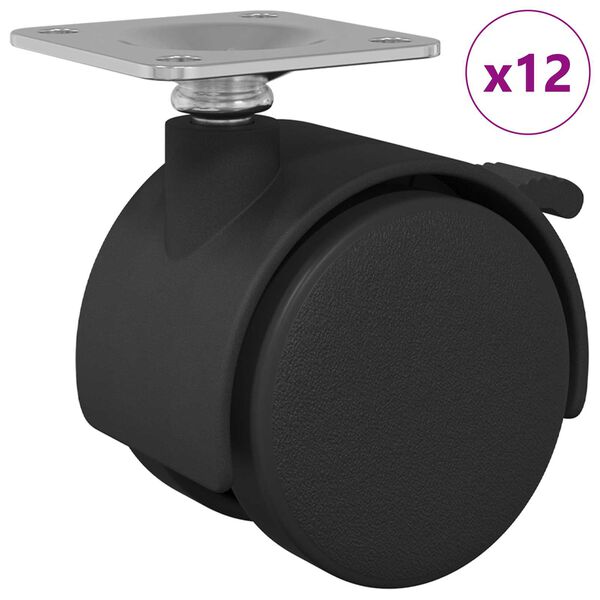 vidaXL Kotač 12 pcs Crna 39,5 x 39,5 x 37,8 mm Čelik i polipropilen