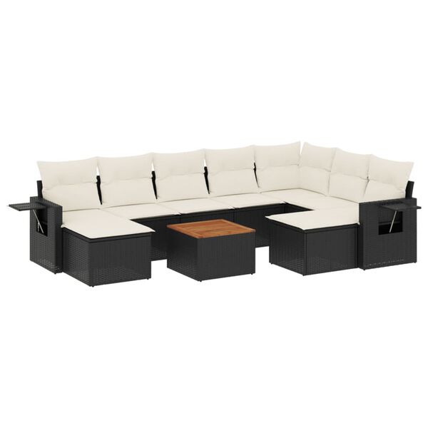 vidaXL 10-dijelni set vrtnih sofa s jastucima crni od poliratana