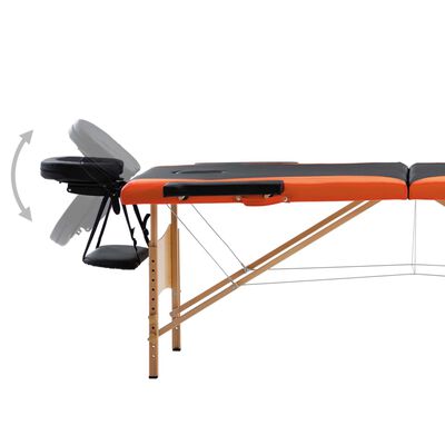 vidaXL Sklopivi stol za masažu s 2 zone drveni crno-narančasti